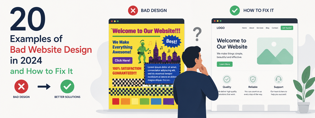 20 Examples of Bad Website Design in 2024 and How to Fix It